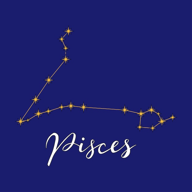 Pisces constellation astrology vector illustration with hand lettering inscriprion