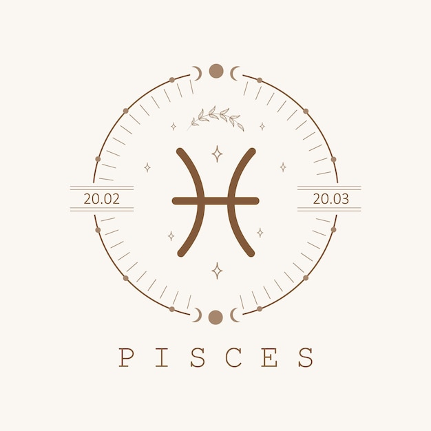 Pisces Zodiac sign in boho style Astrological icon isolated on white background