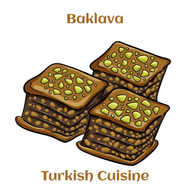 Vector pistachio baklava dessert traditional middle eastern flavors traditional turkish baklava vector illustration