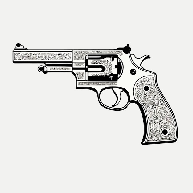 pistol_gun_black_and_white_outline_vector