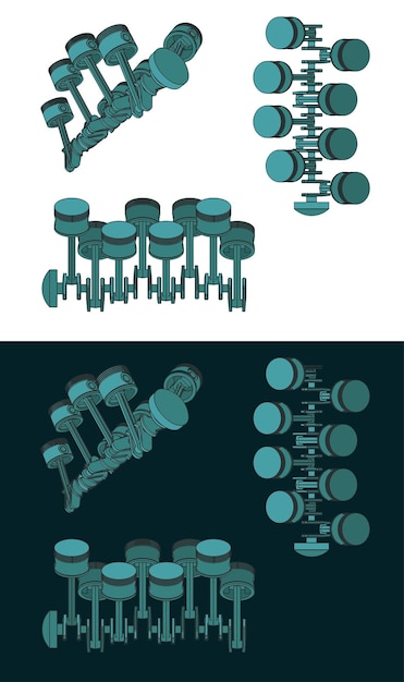 Piston crank mechanism color drawings