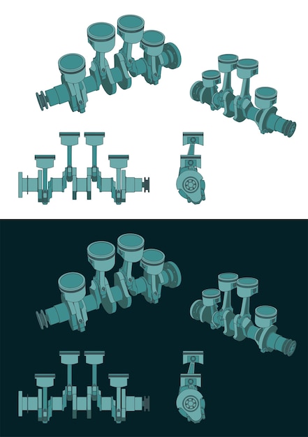 Piston group with crankshaft Color blueprints