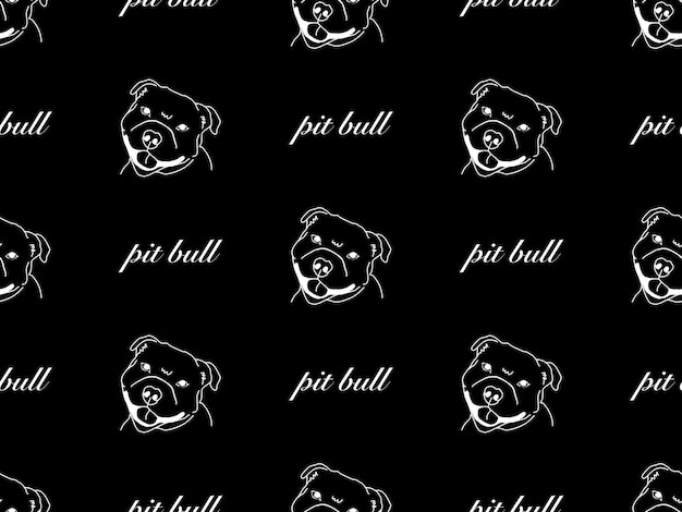 Pit bull cartoon character seamless pattern on black background