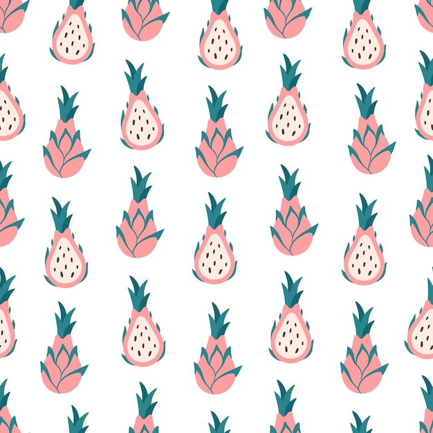 Pitaya, dragon fruit seamless pattern. Exotic and tropical fruit seamless pattern. Healthy food