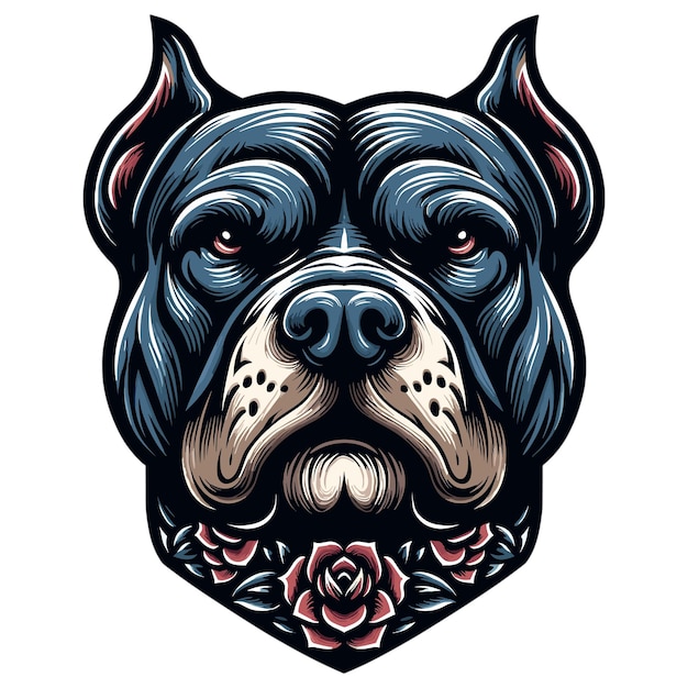 pitbull head tattoo vector illustration