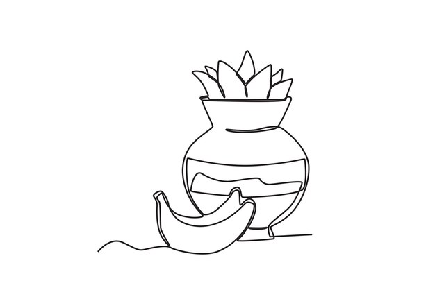 A pitcher of food with a banana beside it Onam oneline drawing