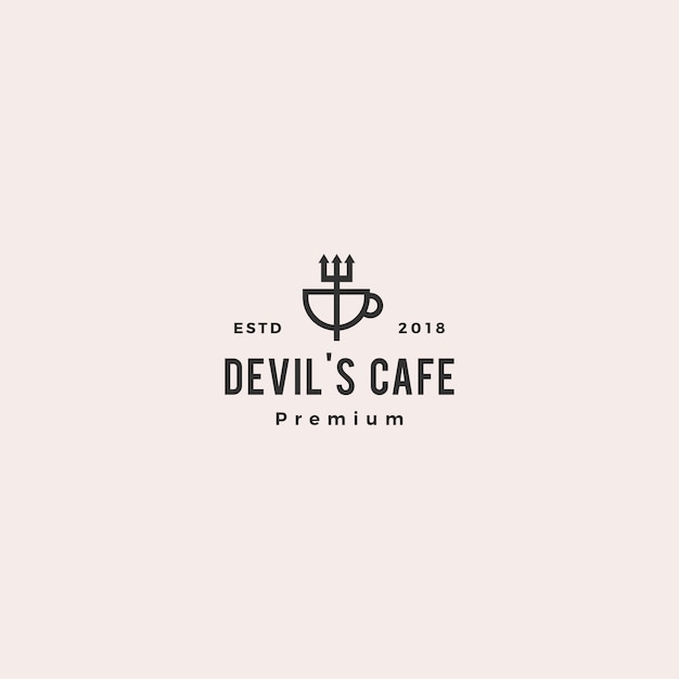 Pitchfork mug devil cafe logo vector illustration