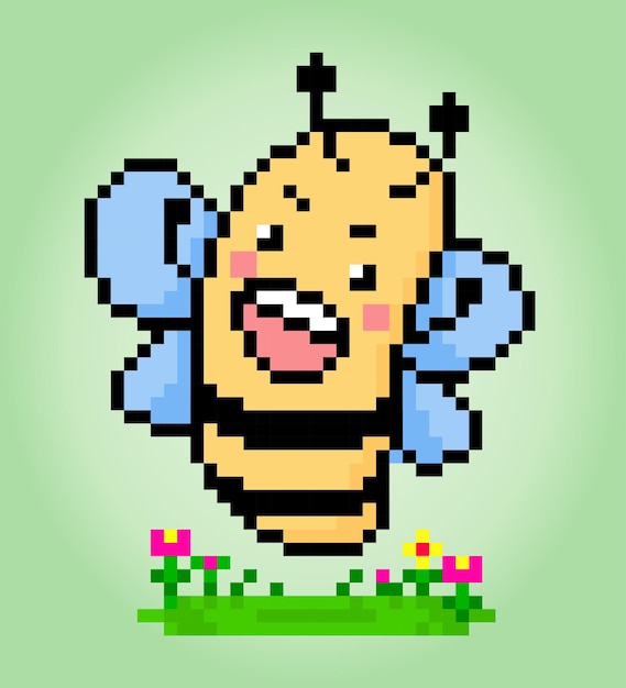 Pixel 8 bit bee Animal character game assets in vector illustrations