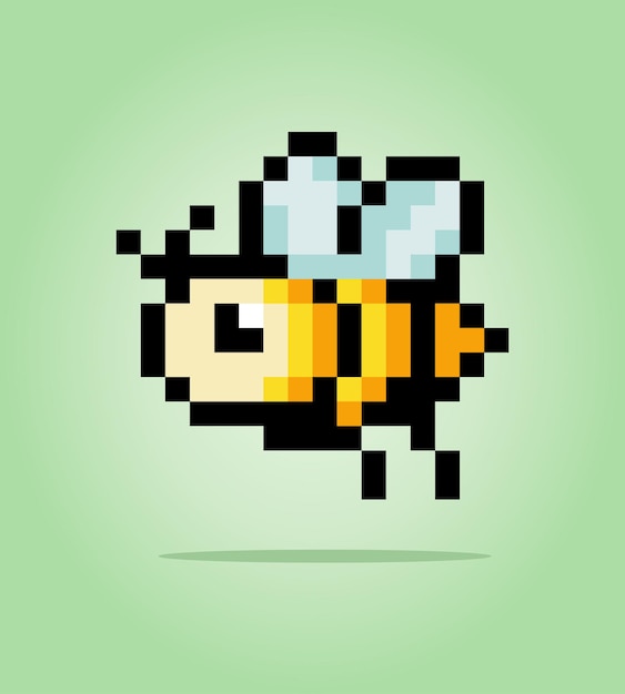 Pixel 8 bit bee Animal game assets in vector illustration