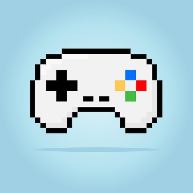 Pixel 8 bit gamepad joystick icon for game assets in vector illustration