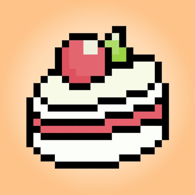 Pixel 8 bit A piece of cake Birthday cake in vector illustration for game assets