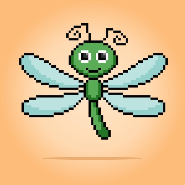 Pixel 8bit dragonfly Animal pixels for game assets in vector illustration