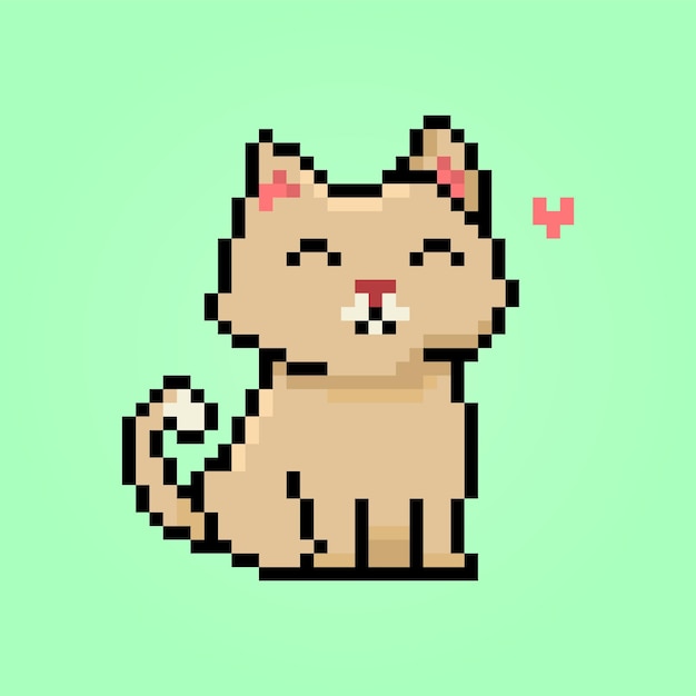 Pixel adorable grey cat sitting animal pet with heart