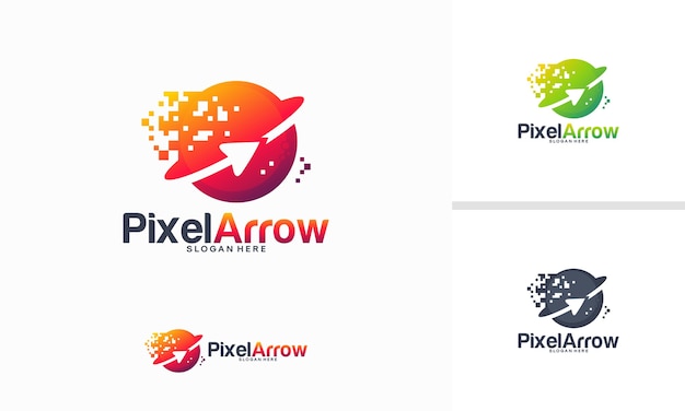 Pixel Arrow logo designs concept, Arrow technology logo designs template