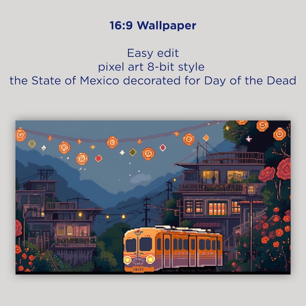 pixel art 8bit style the State of Mexico decorated for Day of the Dead