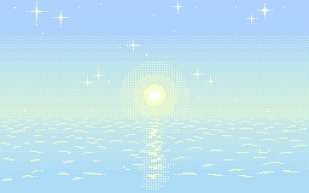 Pixel art of background of dreamy sky and sea with chill waves