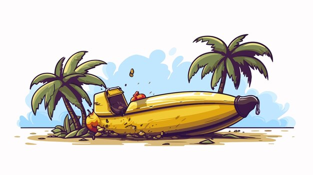 Vector pixel art banana boat isolated cartoon cart