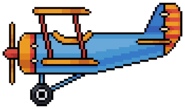 Pixel art biplane plane icon for bit game on white background