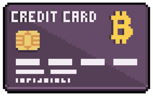 Pixel art bitcoin credit card Crypto payment vector icon for 8bit game on white background