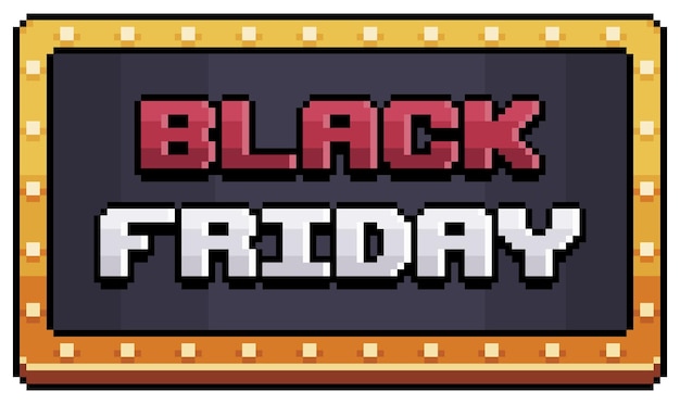 Pixel art black friday led sign, red and white black friday logo vector icon for 8bit game on white