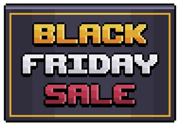 Pixel art black friday logo, black plate black friday sale vector icon for 8bit game