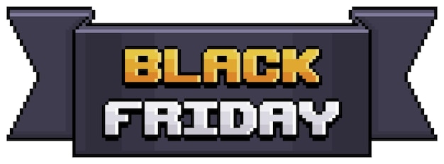 Pixel art black friday logo and black ribbon, yellow friday logo vector icon for 8bit game