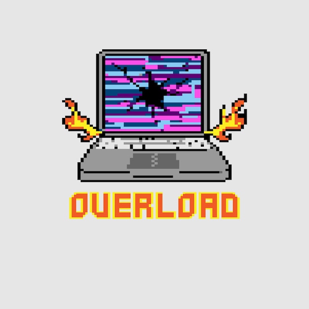 pixel art of broken laptop illustration