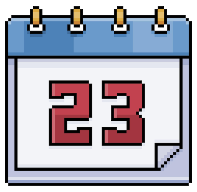 Pixel art calendar with date 23 Day 23 Holiday day 23 vector icon for 8bit game white background