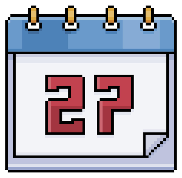 Pixel art calendar with date 27 Day 27 Holiday day 27 vector icon for 8bit game white background