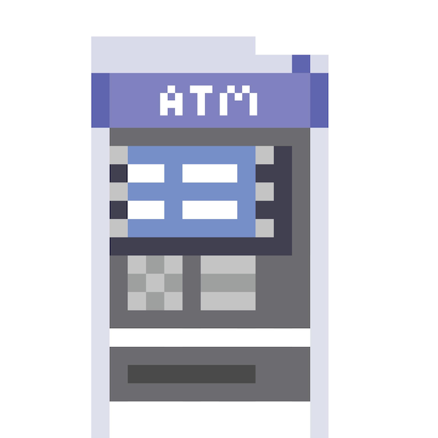 Pixel art cartoon ATM machine 2