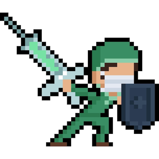 Pixel art cartoon doctor character fighting by syringe and shield 2