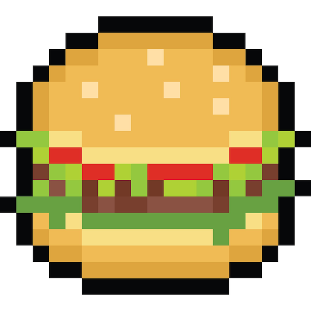 Pixel art cartoon hamburger icon