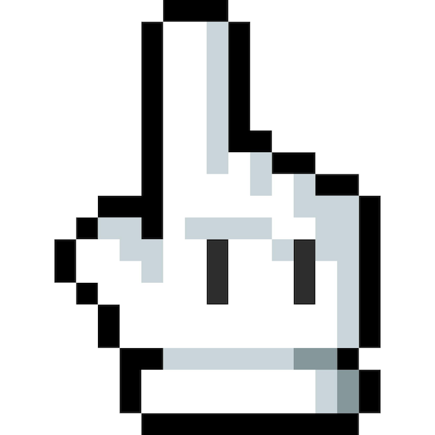 Pixel art cartoon white hand pointing finger icon