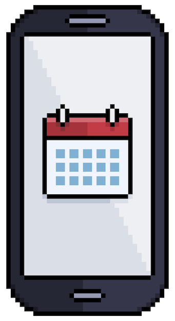 Pixel art cell phone with calendar icon vector icon for 8bit game on white background