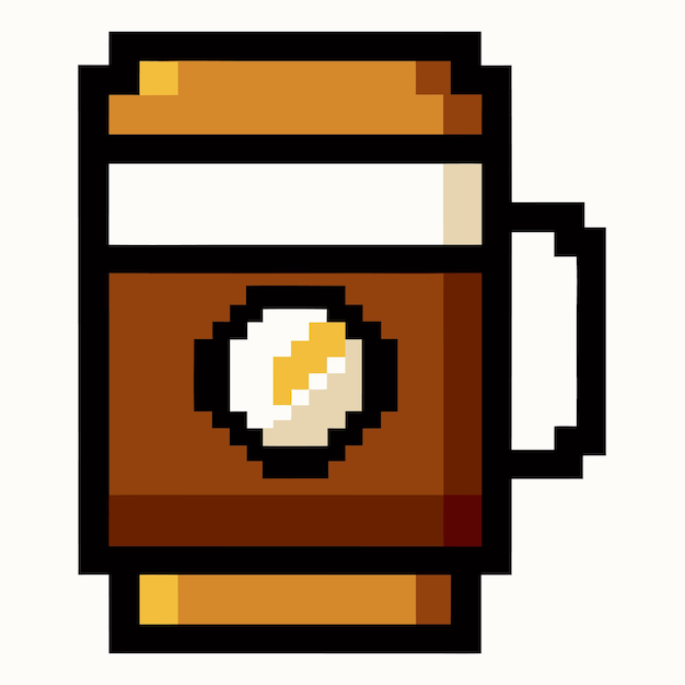 Vector pixel art coffee mug icon retro style graphic for digital projects