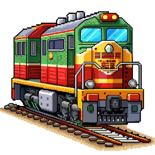 Vector pixel art diesel locomotive train on railway track