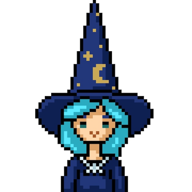 Vector pixel art of fancy witch girl