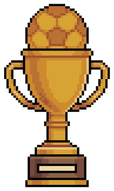 Pixel art football championship trophy vector icon for 8bit game on white background