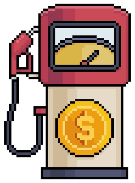 Pixel art gas pump with coin. oil investment vector icon for 8bit game on white background