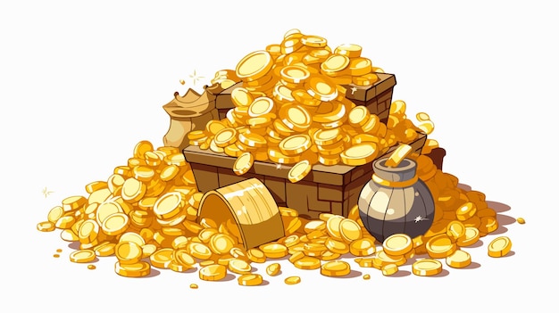 Vector pixel art gold treasure isolated cartoon