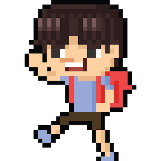 Pixel art happy student boy character