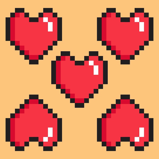 Pixel art heart love color icon valentine