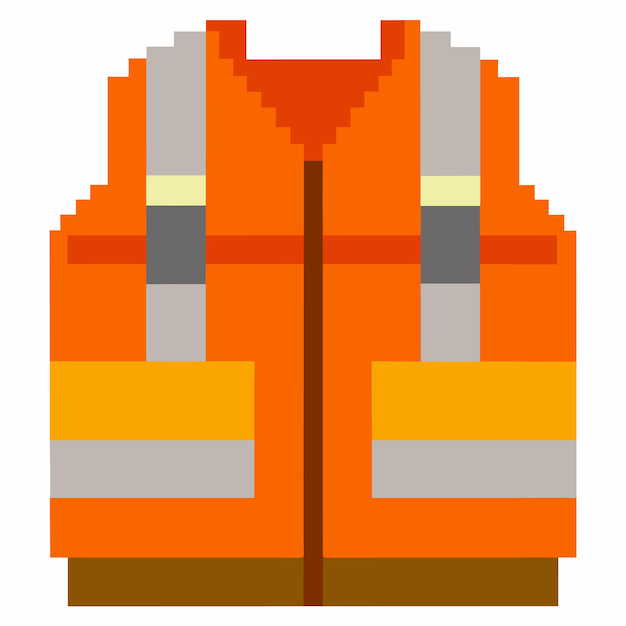 Vector pixel art high visibility safety vest illustration with reflective stripes