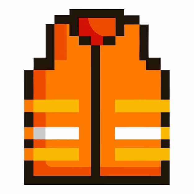 Vector pixel art icon of an orange life jacket safety water sports adventure retro gaming graphics