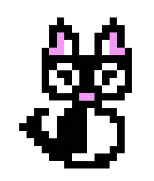 Pixel art icon for video game and print on different product Cute cat