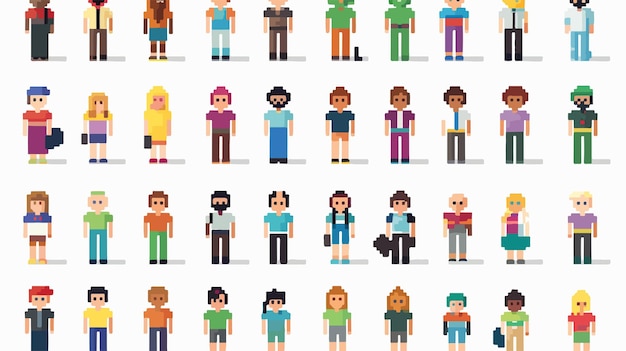 Vector pixel art icons of woman and man male and female symbols