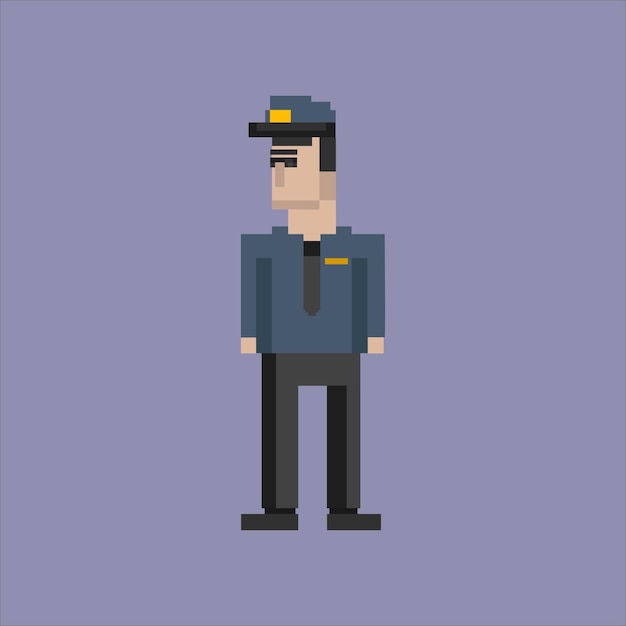 Vector pixel art illustration draw artwork design character icon symbol person profession of police secure