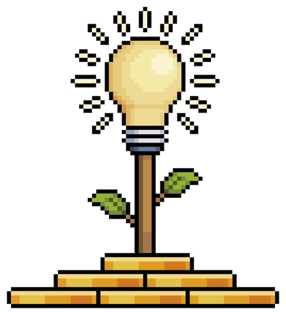 Pixel art lamp plant over pile of coins vector icon for 8bit game on white background