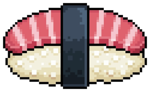 Pixel art maguro nigiri with seaweed sushi japanese food vector icon for 8bit game