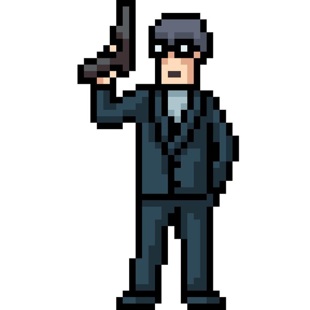 Vector pixel art of man spy gun